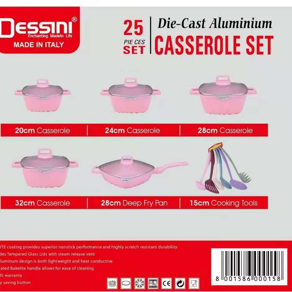 dessini25件套不粘锅方形条纹压铸铝锅麦饭石锅厨房组合锅具套装详情8