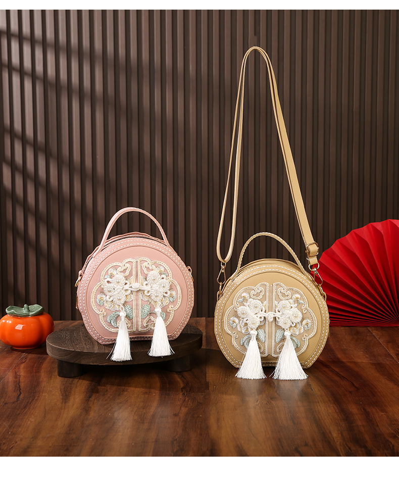 Chinese-style handcrafted diy embroidered bag, new Chinese-style versatile small round bag, material bag, crossbody bag, single-shoulder handbag for women pic 17