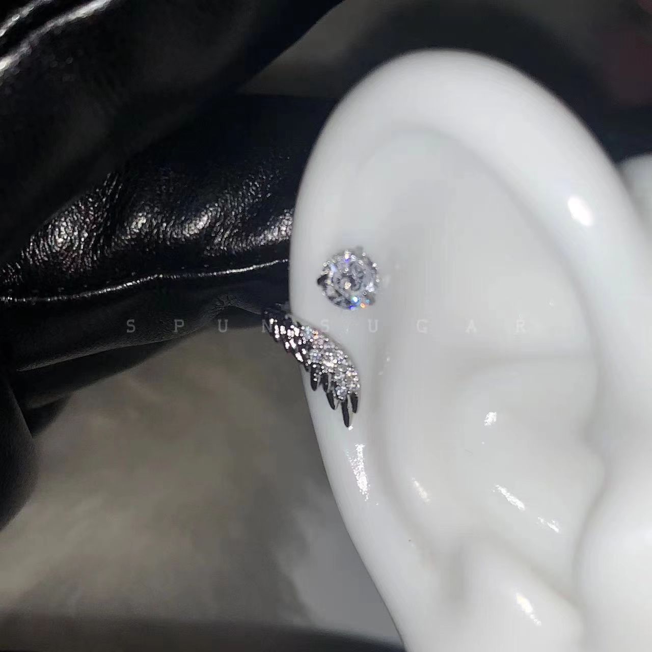 Stunning angel wing ear bone stud titanium steel versatile, unique and niche angel wing entwined sparkling diamond ear stud earrings for women pic 2