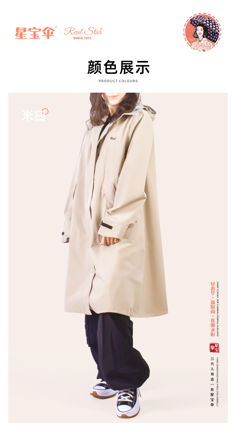 欧美日韩雨衣三层复合长款风衣加厚防水防风男女通用款式连体雨衣详情8