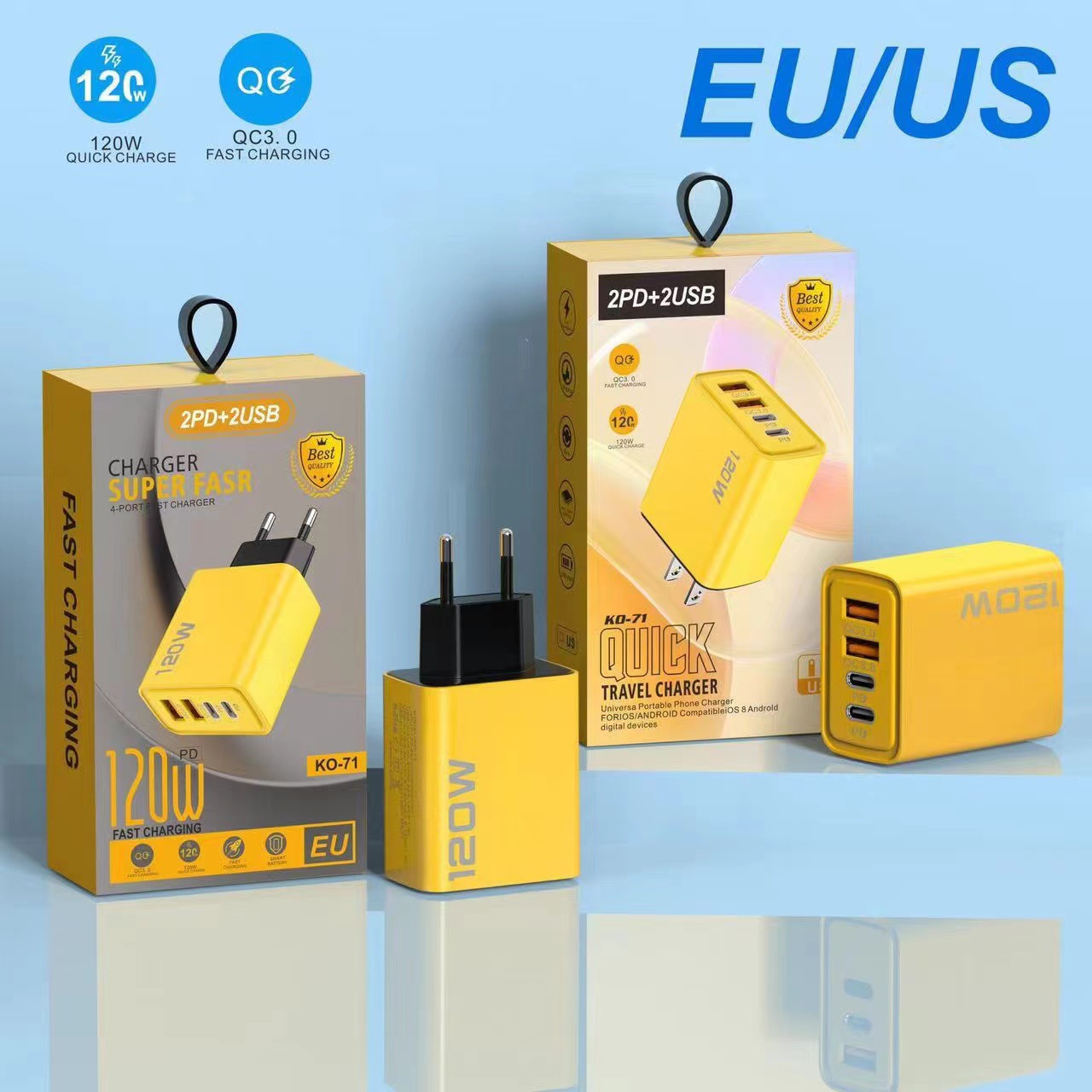 120W fast charging charger with dual USB ports and dual Type-C multi-port PD fast charging heads for US and European standards pic 9