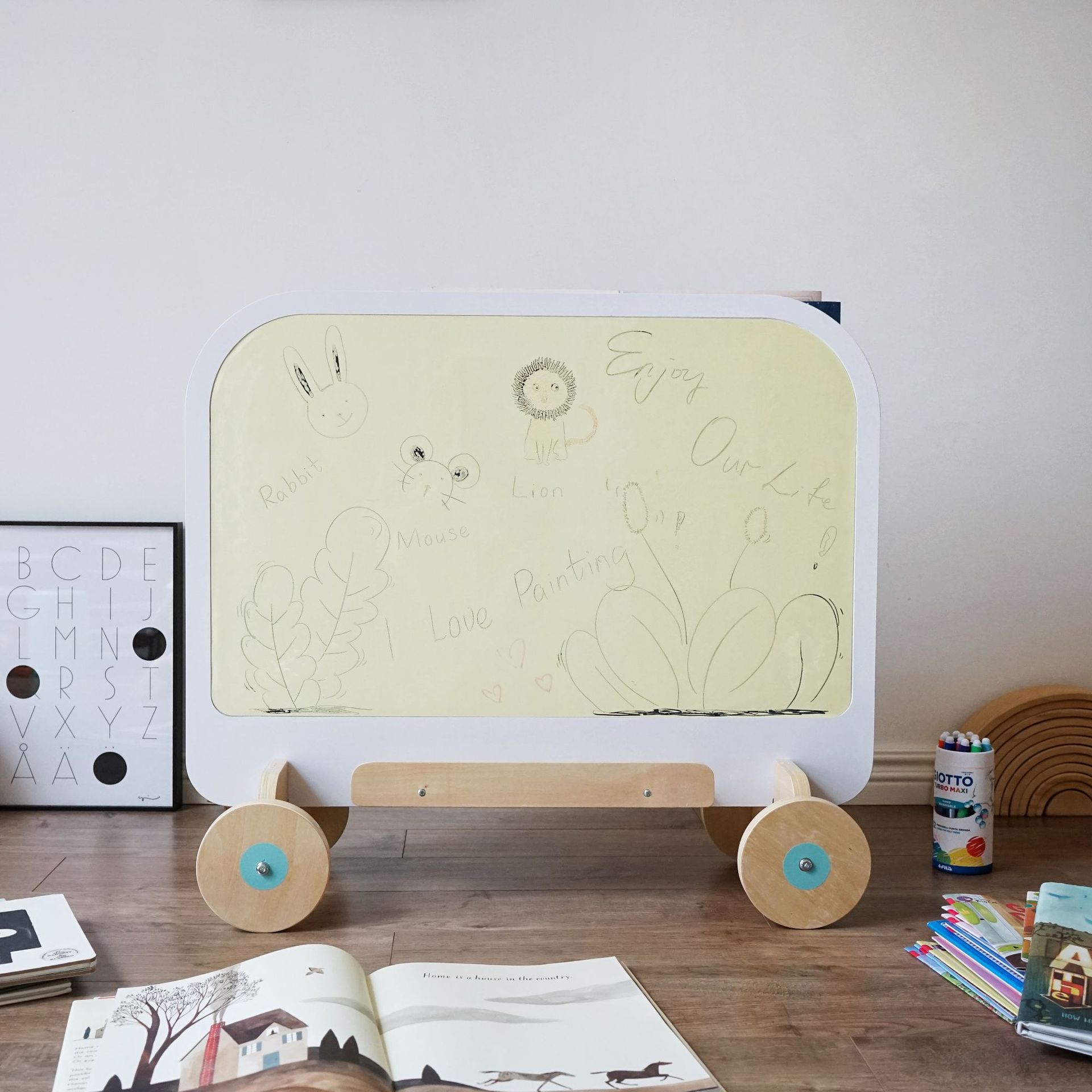 Cross-border Korean wooden children's picture book rack, drawing board, two-in-one storage rack, baby bookshelf, reading children's bookshelf pic 10