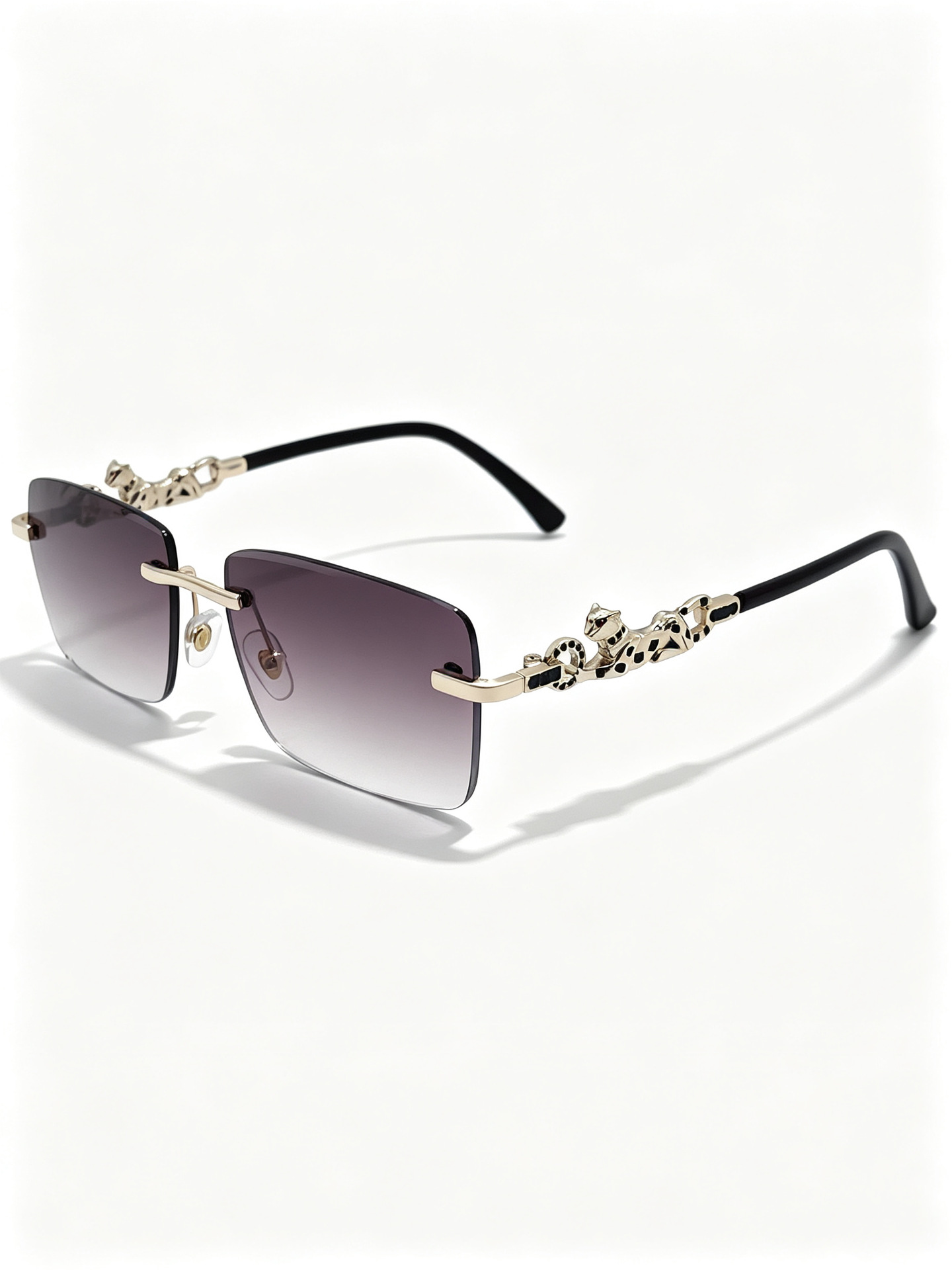 New cross-border unisex frameless sunglasses with rectangular leopard head decoration, retro street style glasses and UV-resistant sunglasses pic 4