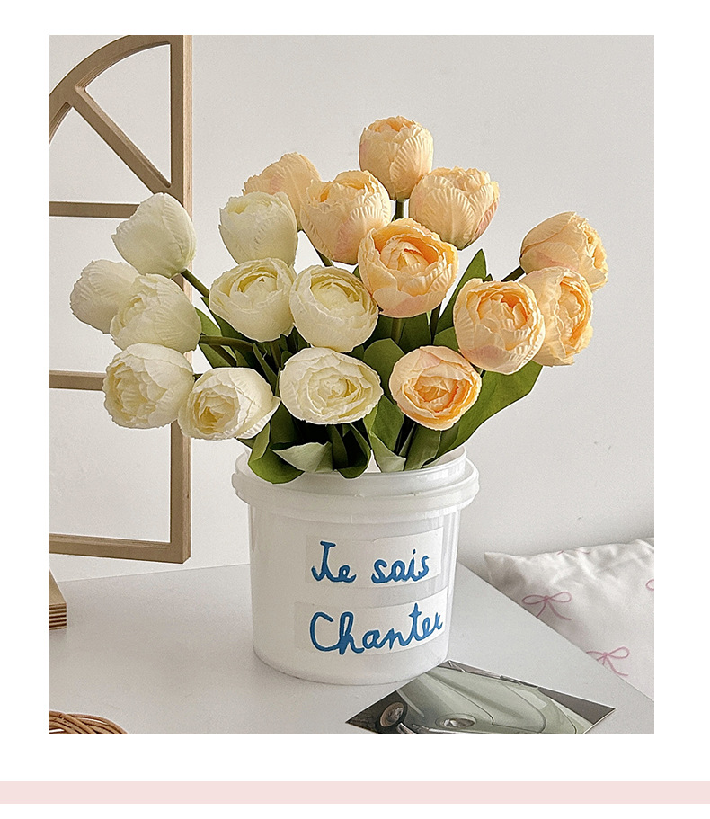 9头焦边郁金香仿真花郁金香手捧花束家居婚庆装饰花客厅餐厅摆件详情2