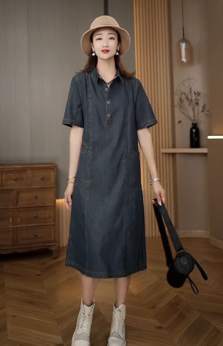 2024新款天丝牛仔连衣裙 夏季高端精致薄款大码女装 休闲妈妈裙子 时尚舒适女士裙装详情7