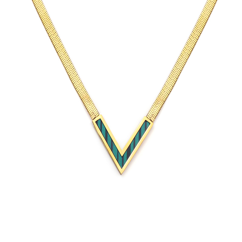 A sexy V-shaped pendant, flat snake chain necklace, retro and unique stainless steel 18K plated jewelry for women, a cross-border bestseller from Europe and America pic 3