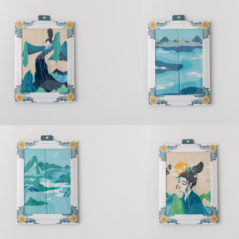 国潮袜子女原创设计古风水墨画AB鸳鸯女棉袜敦煌飞天白蛇传潮流中筒袜详情26