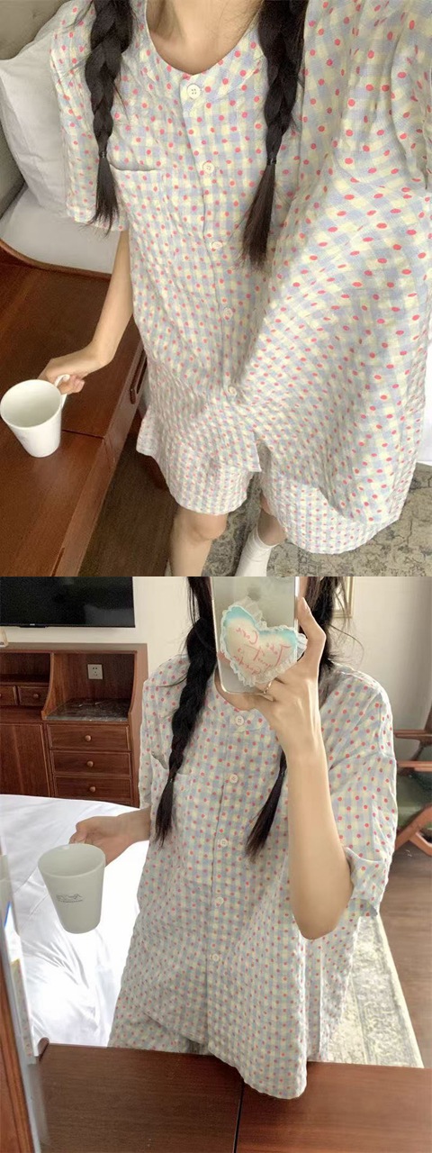 ins Fresh pajama women Summer short sleeves and shorts Korean cardigan plus-size Korean Japanese-style home wear two-piece set pic 54