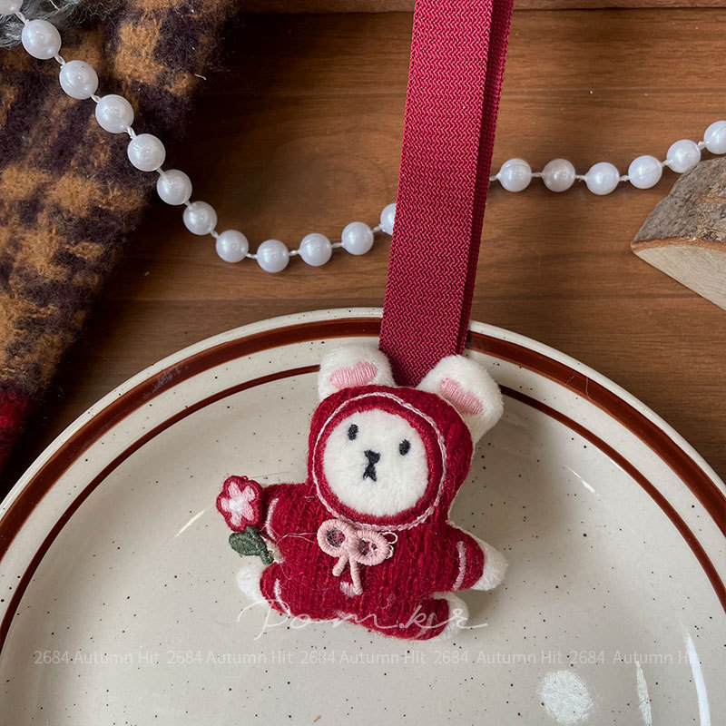 New Korean-style red cartoon fabric children's accessories, hand-held clothing and accessories, New Year bag accessories, women's red festive plush pendants, rabbit bear Daruma Apple-shaped cute New Year decorations, and adorable pendants pic 10