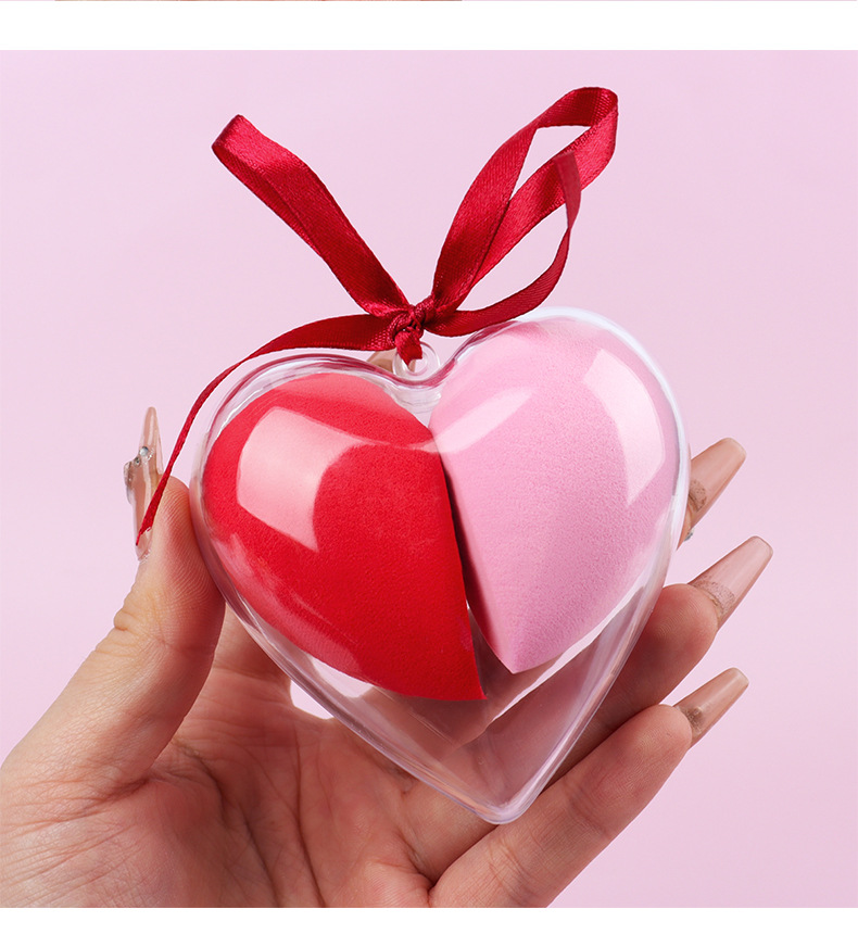 新品粉红斜切粉扑两片装批发化妆棉干湿两用爱心美妆蛋不掉粉美容护肤彩妆工具详情9