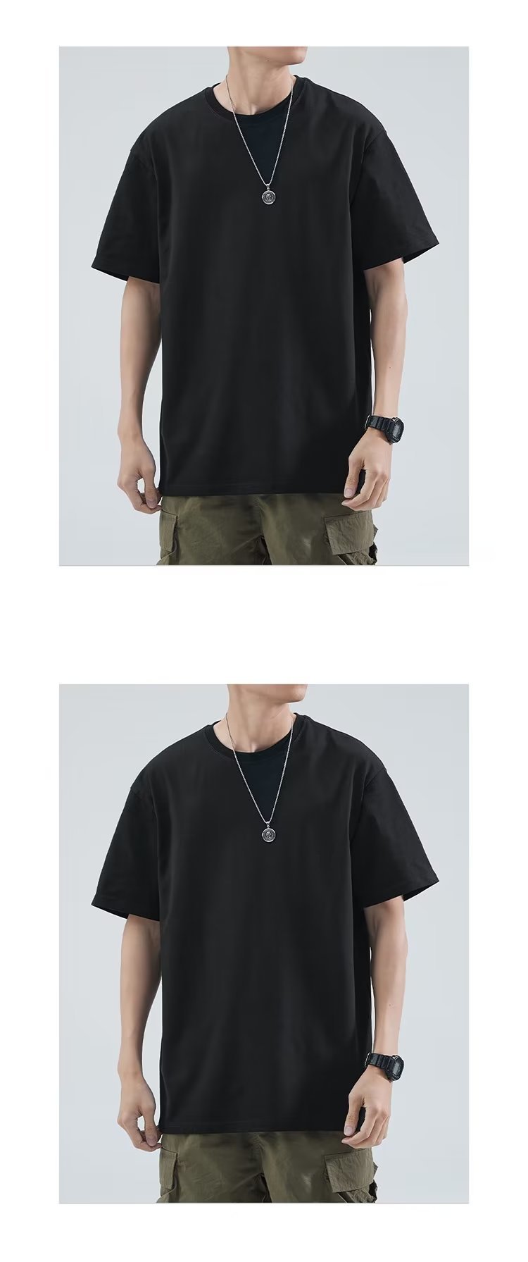 港风短袖t恤男士夏季宽松大码男装潮牌白色体恤简约百搭纯色半袖详情4