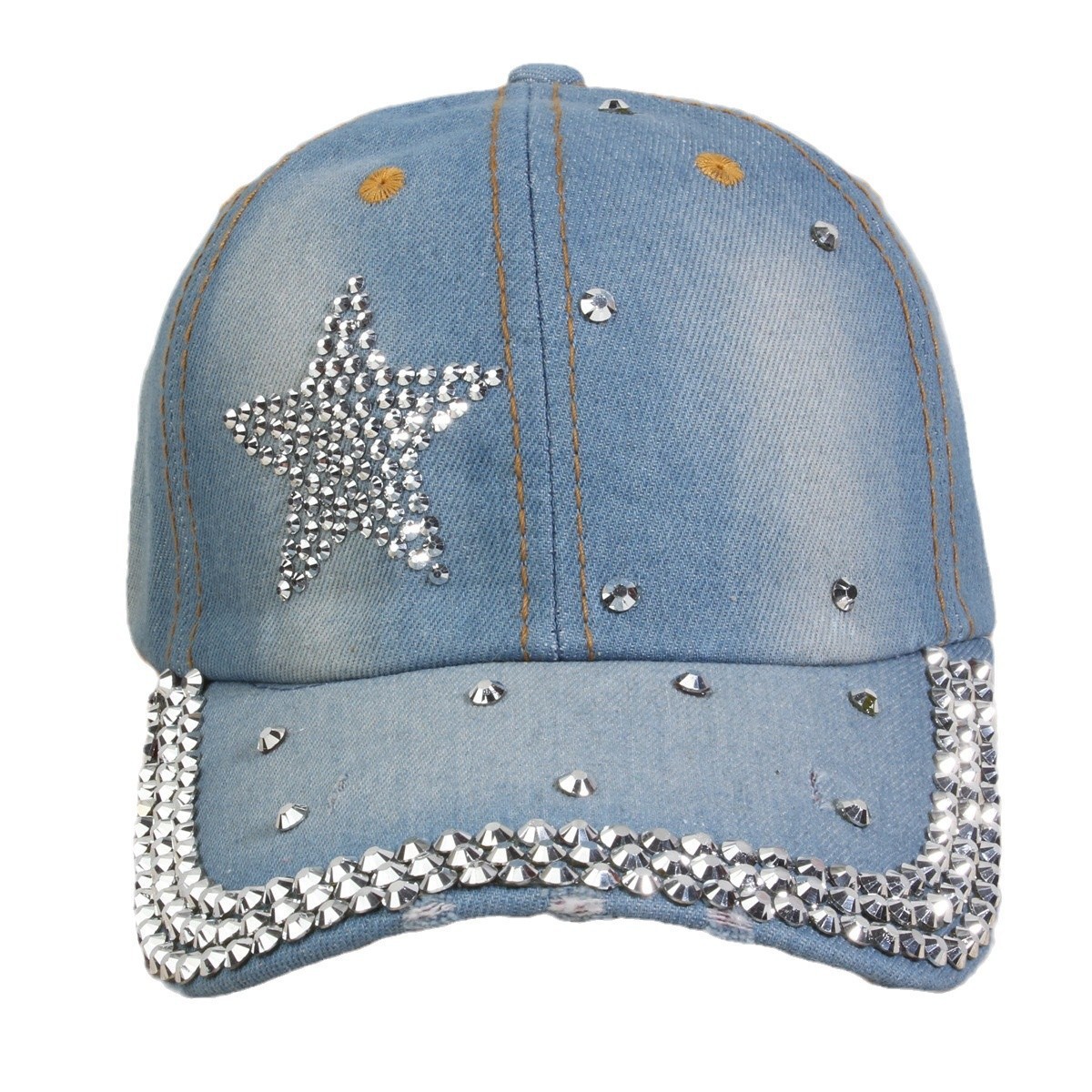 牛仔镶钻棒球帽弯檐男帽女帽百搭款遮阳鸭舌帽夏季休闲百搭帽子详情12