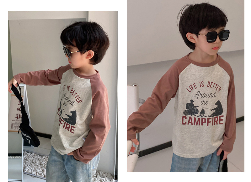Niño polainas de manga larga manga raglan tops niños sueltos camiseta de algodón para hombres manga de patchwork para niños korean version t-shirt pic 4