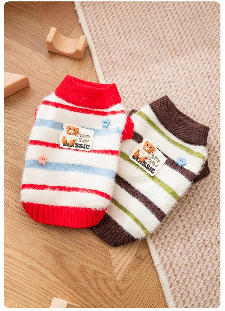 Hippie dog autumn and winter dog clothes, striped faux mink wool warm sweater, cat clothes, small and medium-sized dog pet clothes pic 3