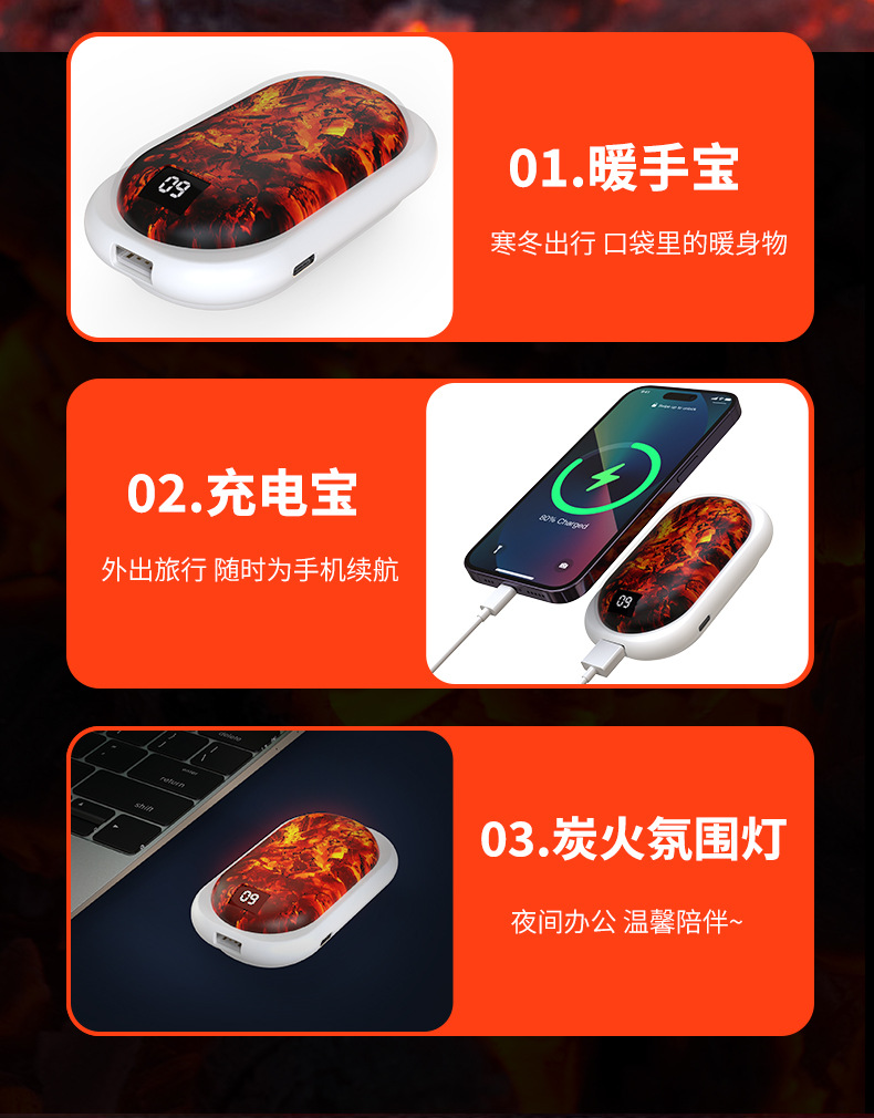 2025新款跨境数显暖手充电双面发热大容量炭火充电暖手宝工厂批发详情10
