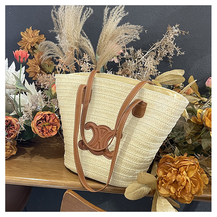 单肩草编包女士手提包大容量夏日旅游沙滩包手工编织菜篮子腋下包详情22