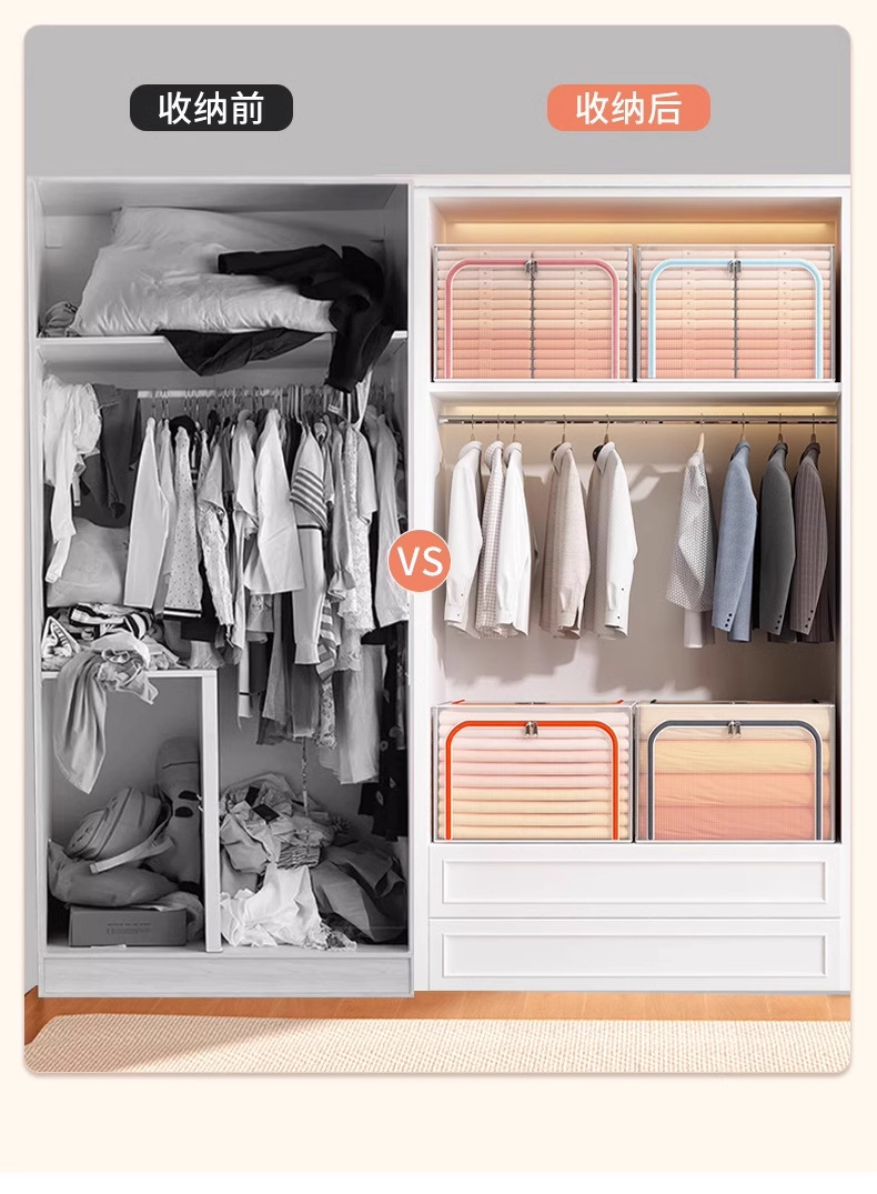 Transparent mesh storage box, household wardrobe, clothing organization box, waterproof and moisture-proof, super large capacity dormitory steel frame box pic 10