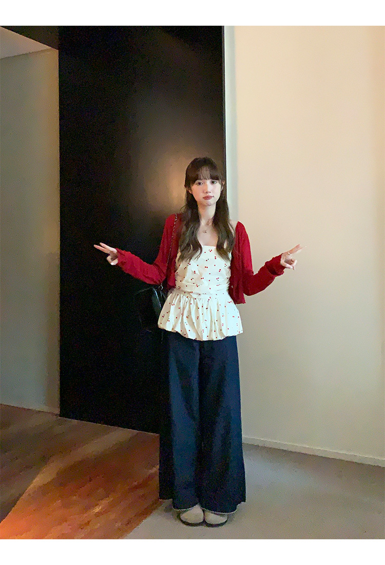 陆小团团复古花边直筒薄牛仔裤2025夏季新款显瘦阔腿小个子裤子女详情48