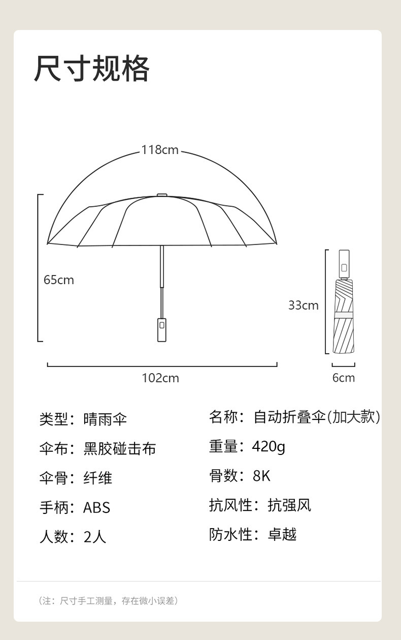 全自动雨伞女晴雨两用遮阳太阳防晒男折叠收缩抗风ins风简约大号详情45