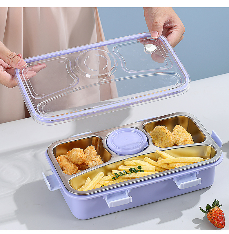 علبة وجبة خفيفة خفيفة من نوع 304 من الفولاذ غير القابل للصدأ ذات أربعة أطباق صغيرة مقطوانات غير قابلة للصدأ pic 12