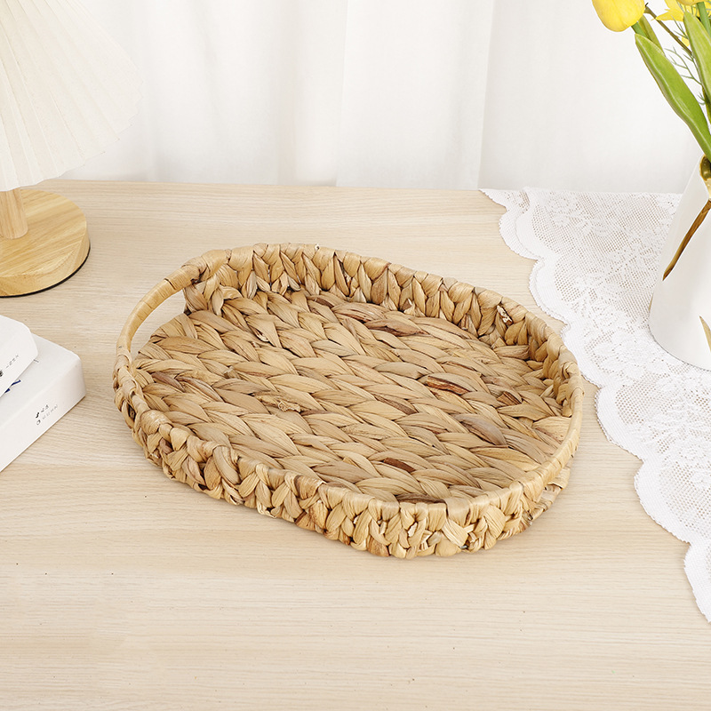 Wholesale of new water hyacinth straw woven storage baskets, household desktop trays, snack and bread storage baskets, and toy storage boxes pic 4
