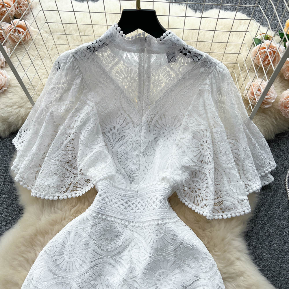 European-style lace dress with a thousand gold pieces, embroidered and hollowed-out design, and lotus leaf sleeves, exudes a high-end and elegant princess style pic 11