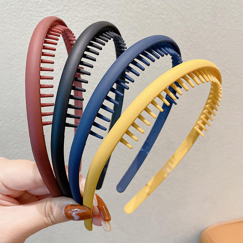 The face wash hair band with teeth, anti-slip, crushed hair, simple hair clip headband, Morandi color matte hair accessory, exquisite pic 2