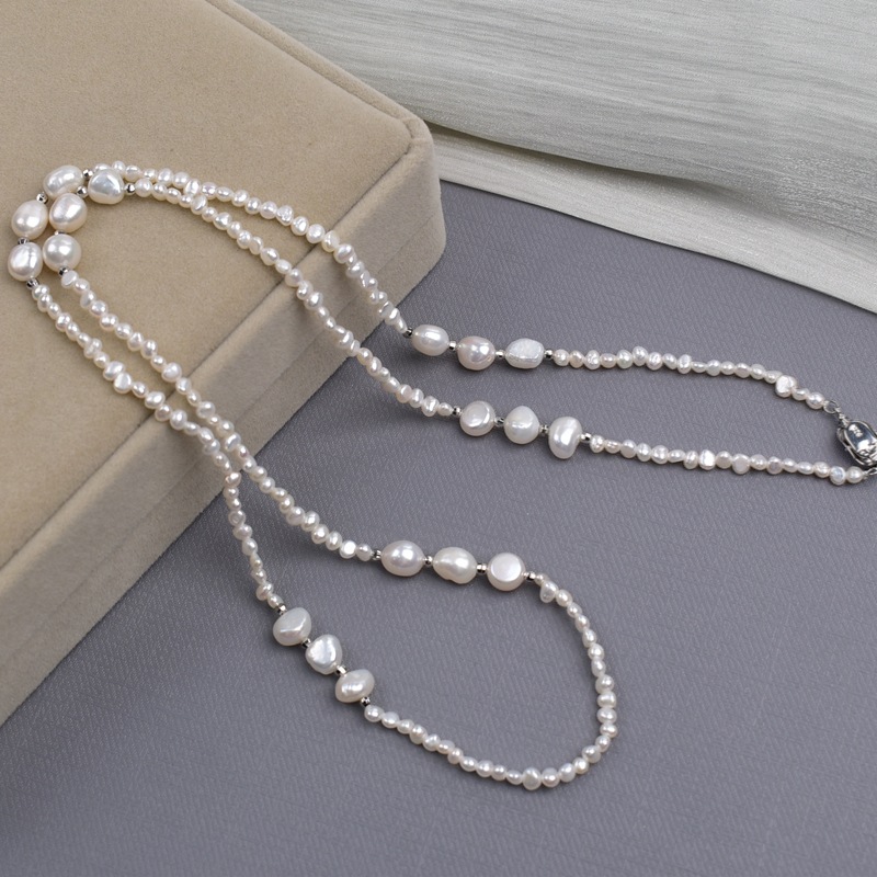 巴洛克两面光小石头珍珠毛衣链旗袍项链天然淡水珍珠项链颈链气质详情10