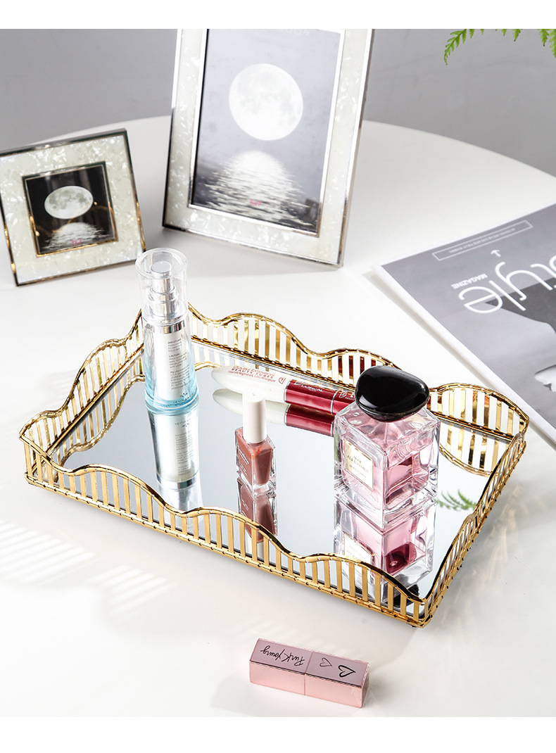 铁艺玻璃镜面果盘婚礼果盘北欧金属化妆品收纳托盘果盘大号容量详情6