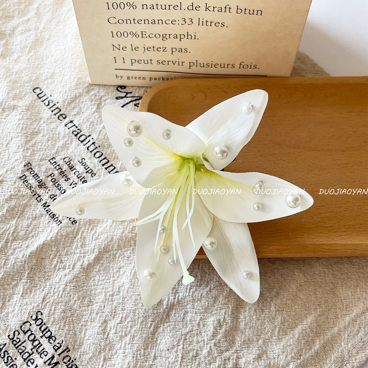 New cross-border lily pearl hairpin with a high-end atmosphere, beaded hair accessory, Hawaiian vacation style duckbill hairpin for women pic 16