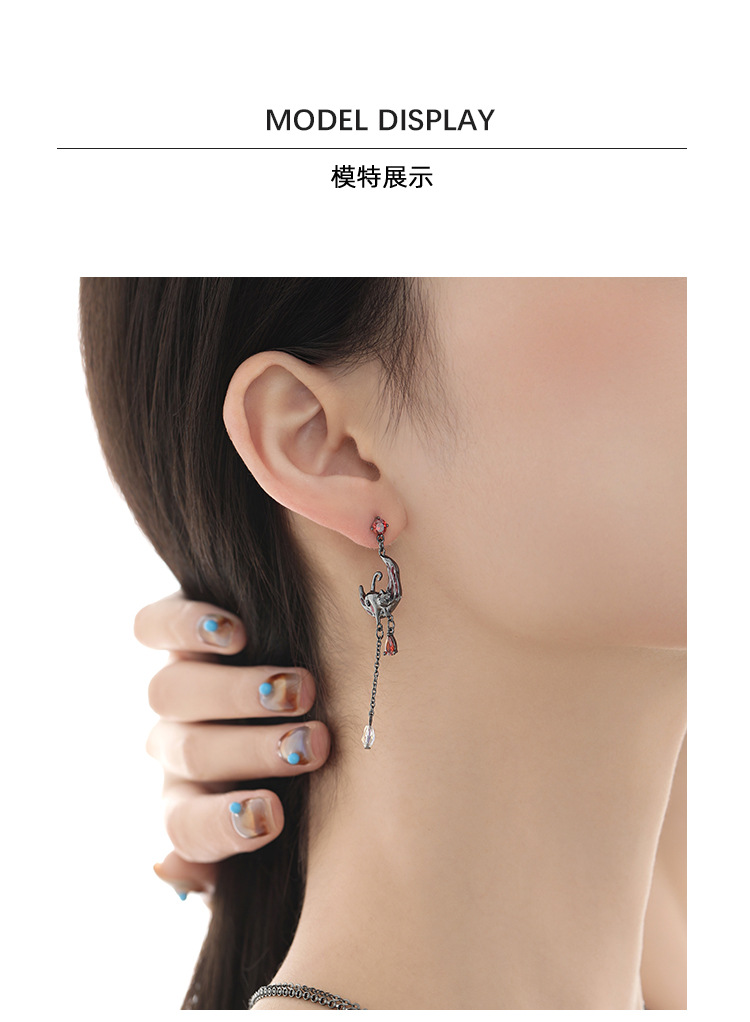 【定制】月坠赤猫系列耳环女原创设计暗黑高级感925银针耳饰批发 pic 6