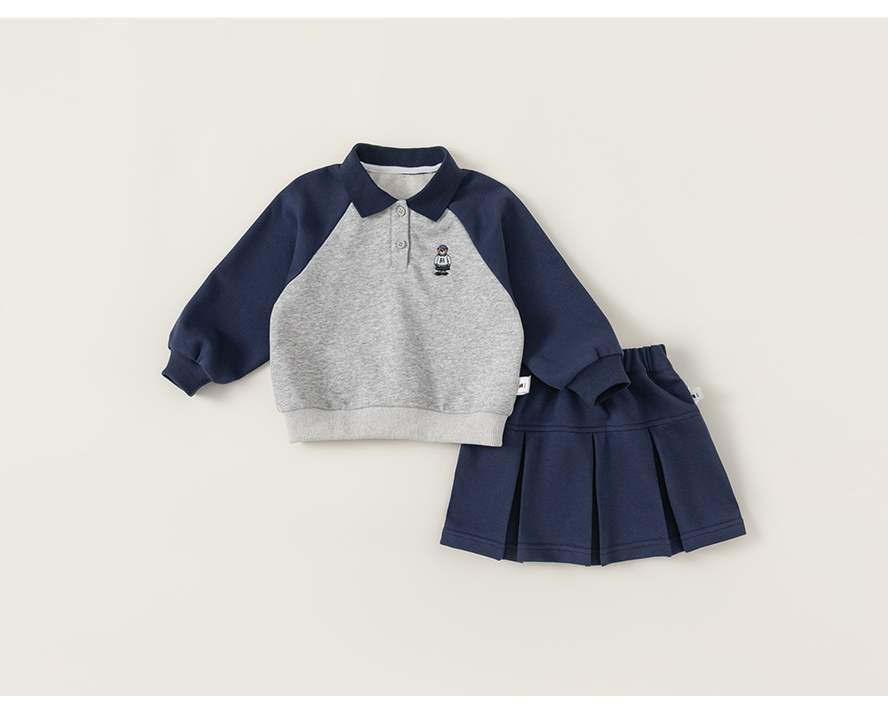 宥宝童装春季女童POLO领卫衣百褶裙两件套女童学院风套装CT24046详情12
