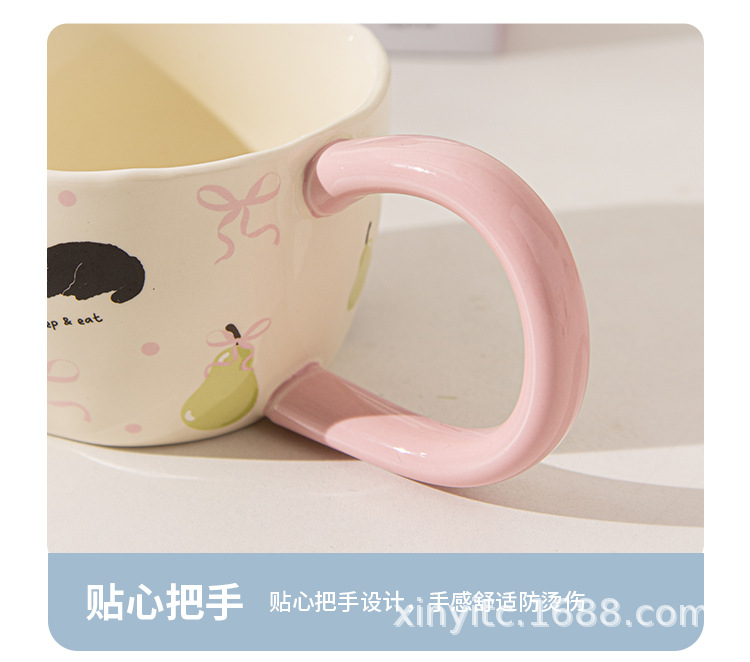大耳朵马克杯陶瓷杯杯子高颜值可爱大手柄创意卡通图案咖啡杯批发详情12