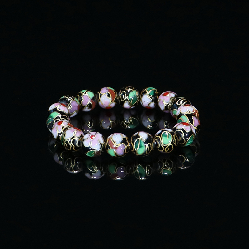Beijing Cloisonne classical ethnic style jewelry, traditional copper base cloisonne enamel polished round bead bracelet pic 3