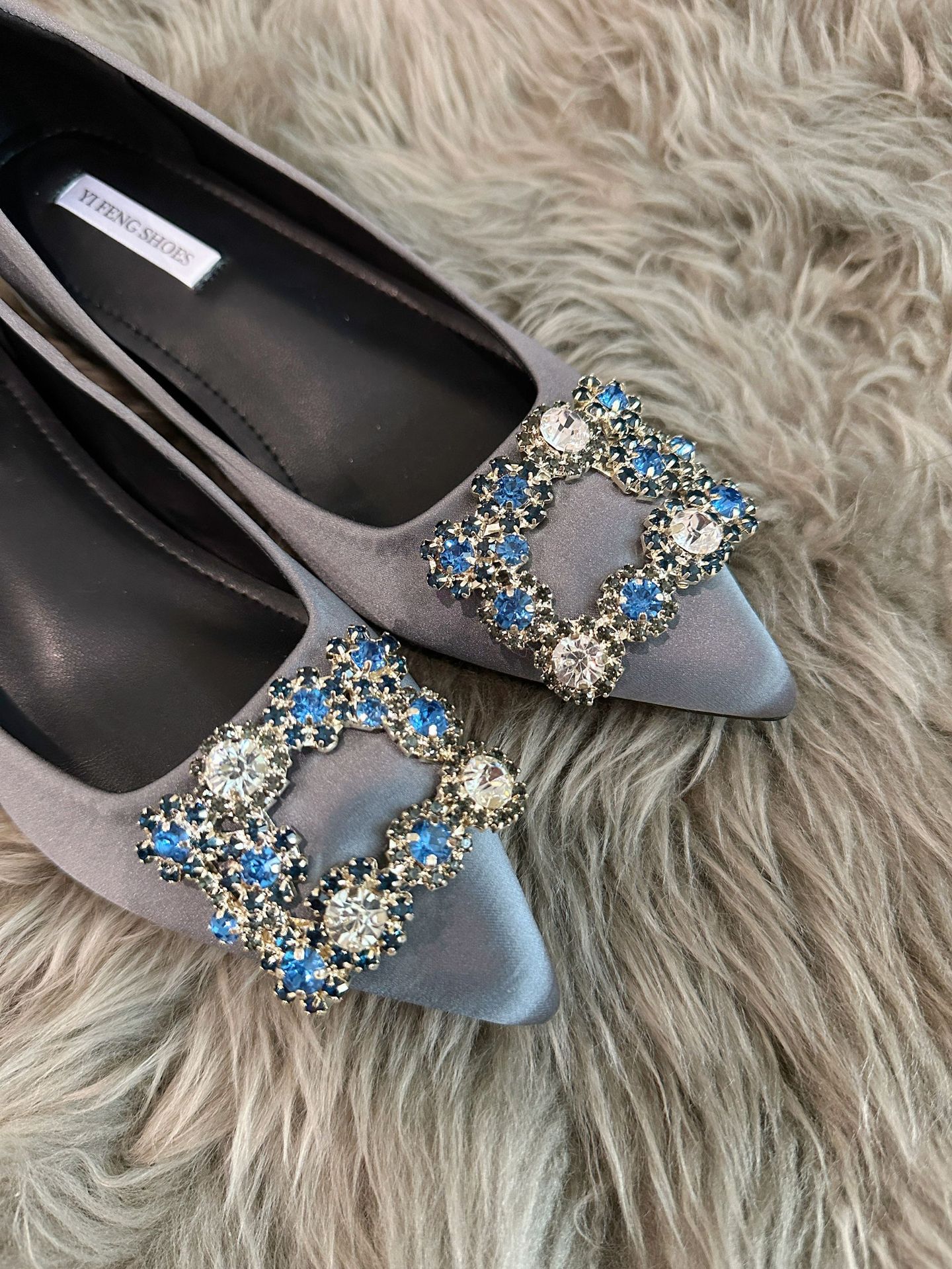 增高5cm气质雪花钻方扣尖头缎面法式浅口单鞋婚鞋气质通勤鞋详情6