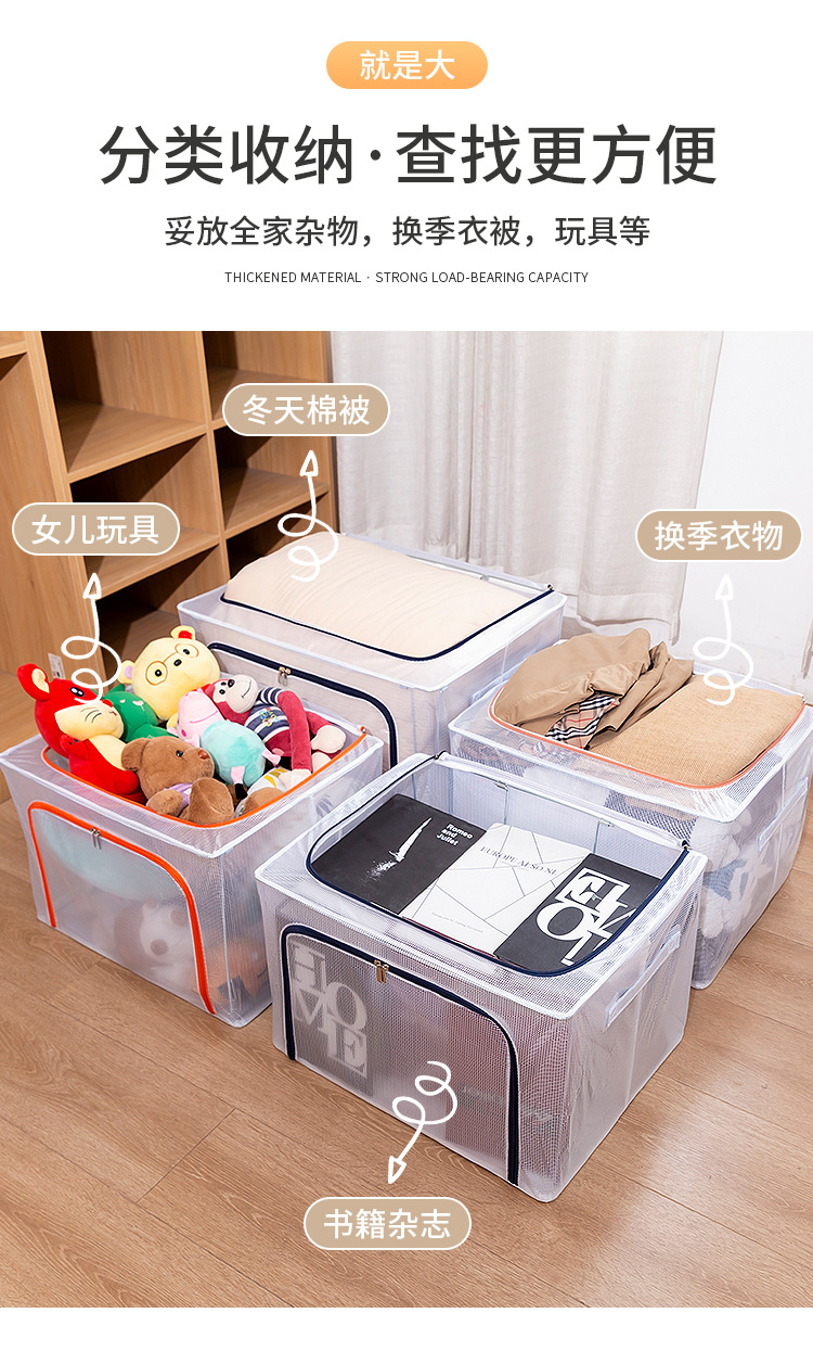 Transparent folding storage box, fabric dormitory wardrobe, moving box, large-capacity household clothing storage box pic 5