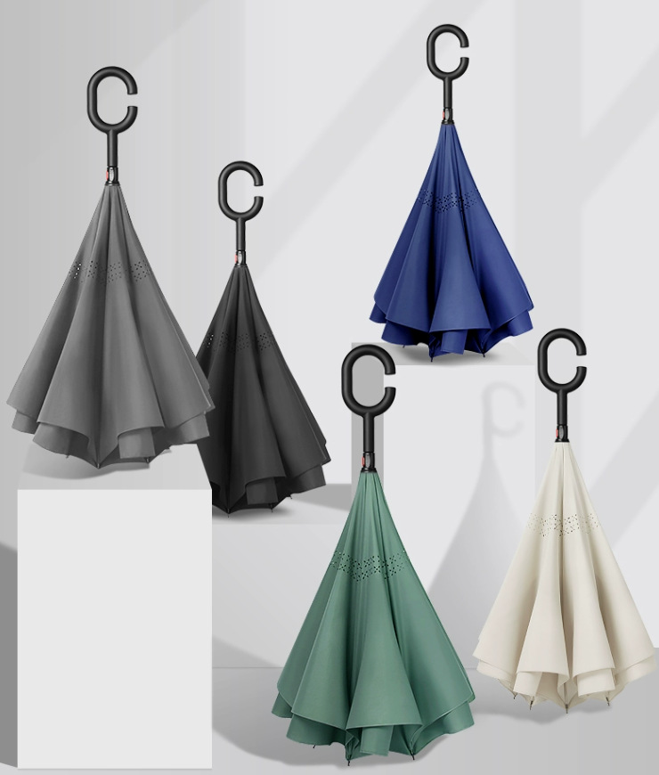 汽车反向伞C型直杆双层伞免手持遮阳防晒晴雨两用可加印广告LOGO详情2