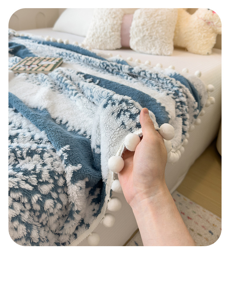 秋冬季新品星绒梦语毛球多功能毛毯云纹绒阳离子混纺毯子森语雪球详情23