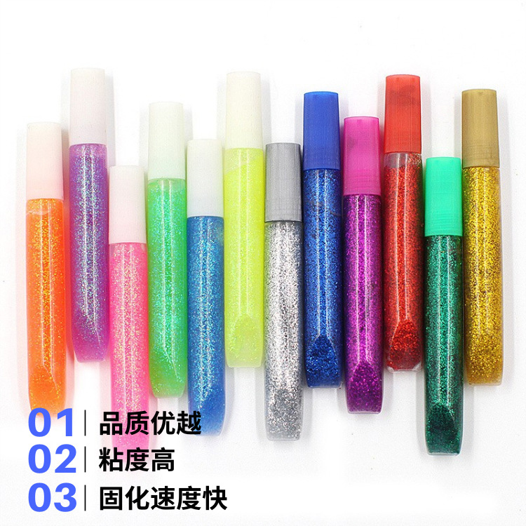 10ml闪光胶/10g金葱胶儿童DIY创意绘画颜料涂鸦金粉可水洗彩色胶详情3