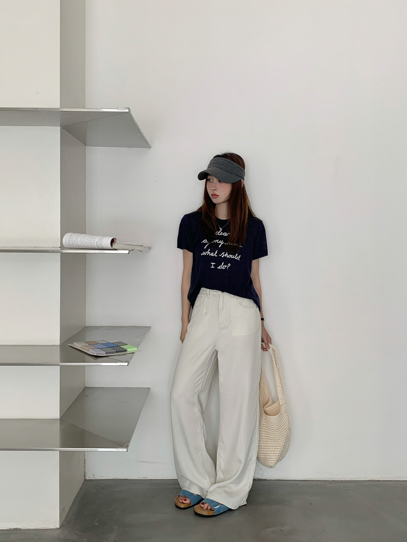 GAGD Tencel cool-feel washed wide-leg jeans for petite women, summer comfortable straight-leg slimming denim pants pic 2