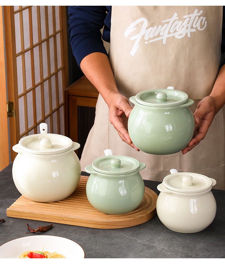 北欧陶瓷猪油罐奶油风家用厨房耐高温带盖勺调料罐辣椒荤油罐子详情3