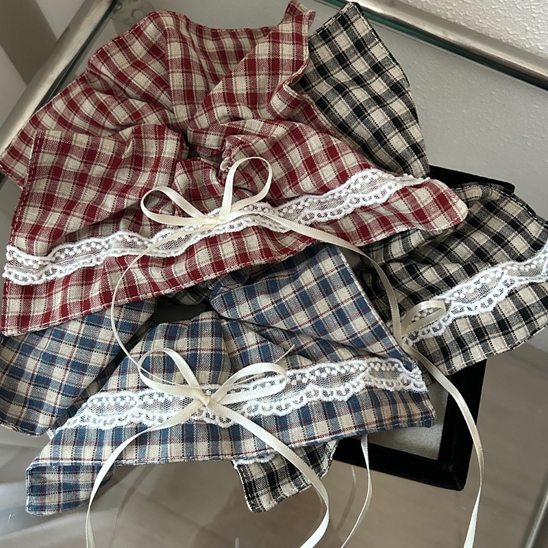法式丝带蝴蝶结方巾发绳复古蕾丝格子头绳气质发饰女发圈皮筋装饰品详情4