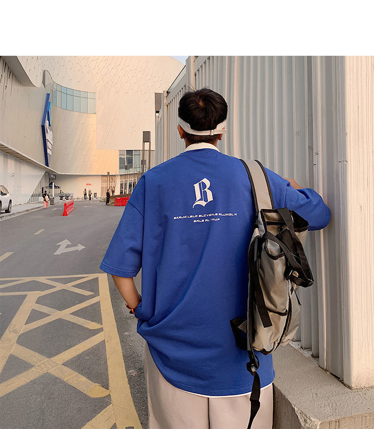 国潮T恤ins港风潮流夏季短袖T恤男潮牌宽松男士小众体恤百搭时尚详情10