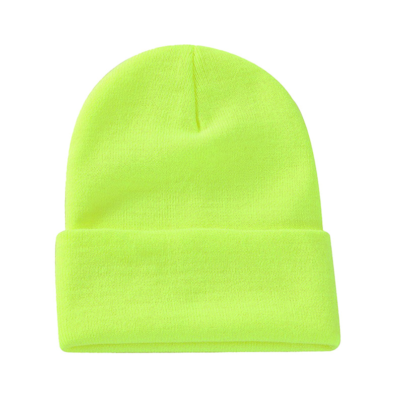 现货黑色针织帽男女纯色冷帽欧美保暖帽子荧光色毛线帽光板针织帽详情43