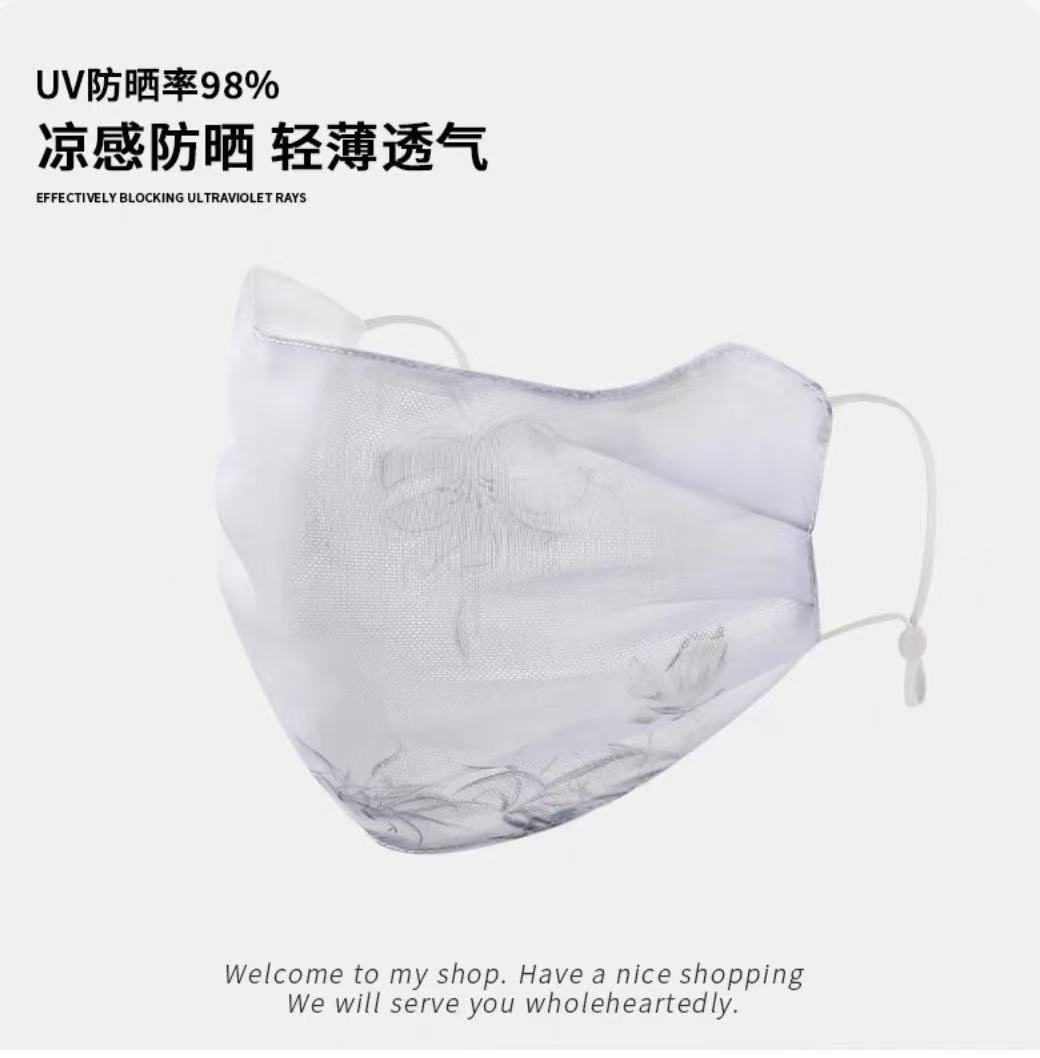  国潮防晒口罩女士 防紫外线可清洗防晒面罩透气保暖显脸小面纱女详情5
