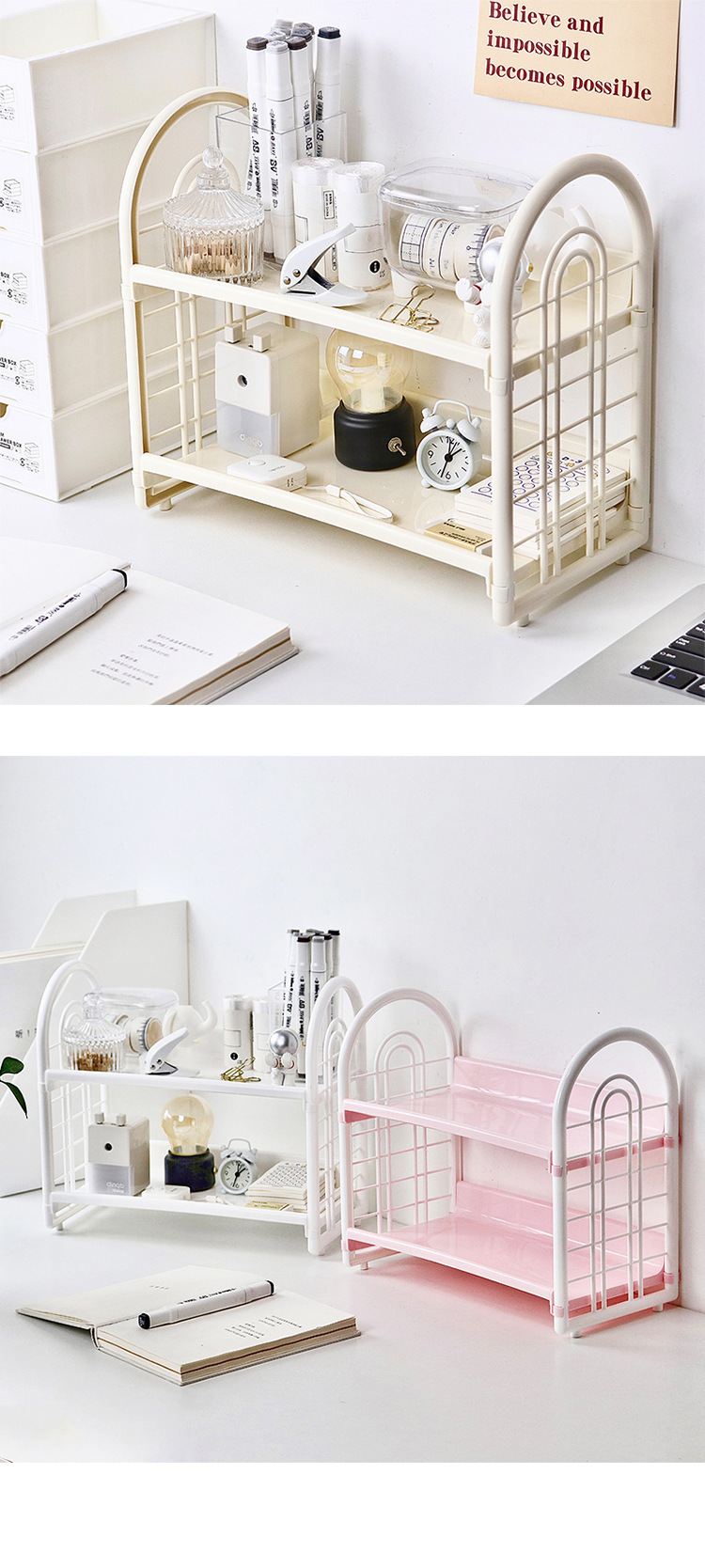 High appearance level desktop storage rack, ins style, multi-layered dormitory storage, book rack, computer office storage rack pic 3