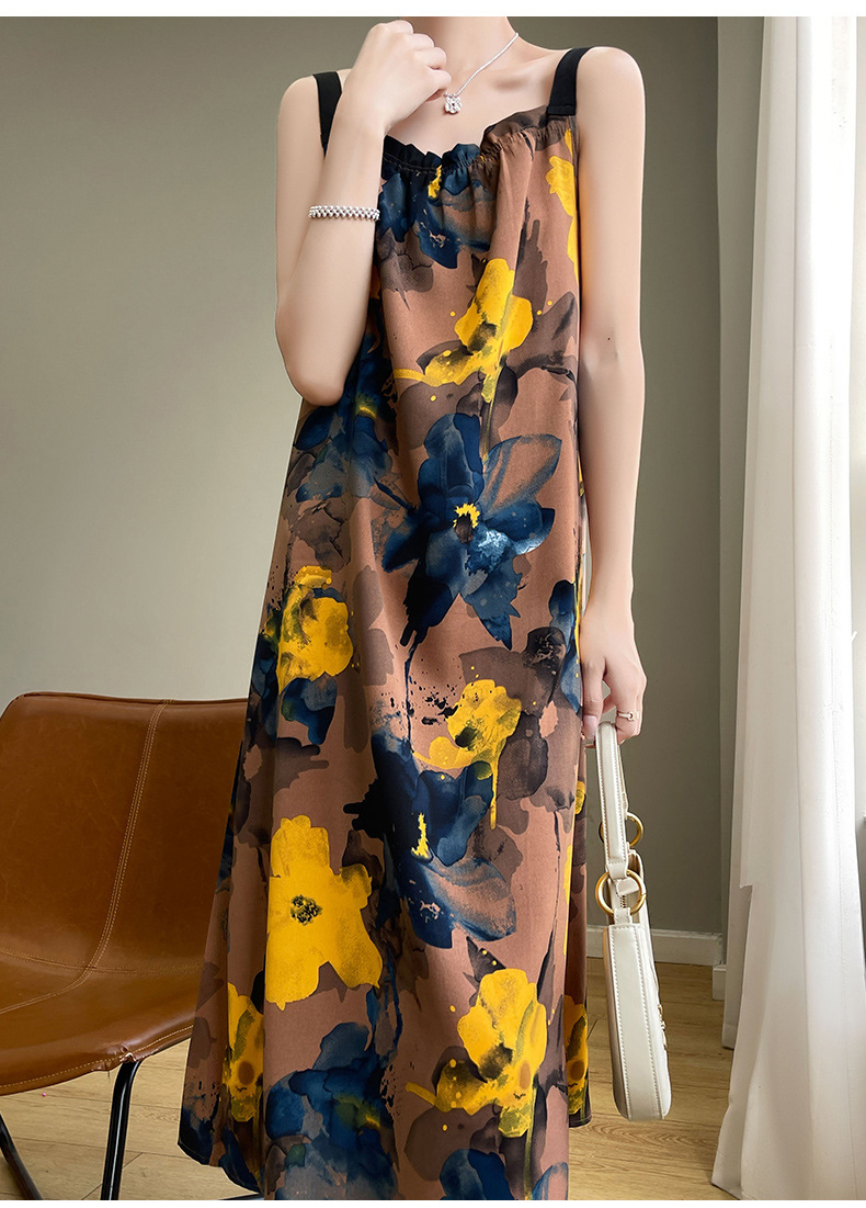 2025夏季新款一字领吊带连衣裙女法式大码遮肉长裙气质女装夏裙子详情17