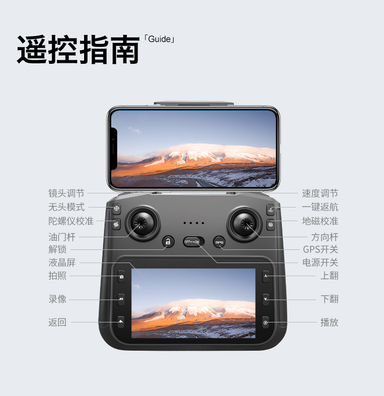 跨境外贸无人机四轴飞行器遥控玩具飞机OEMODM定制遥控器屏幕GPS详情23