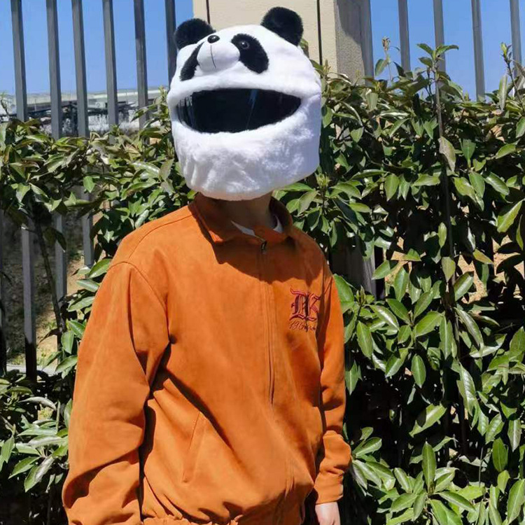 Cross-border bestseller, street blast, powerful helmet decoration set, rabbit plush motorcycle cool helmet set, cute panda mask pic 6