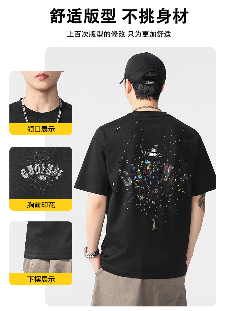 Summer new graffiti painting loose short-sleeved T-shirt for men 2025 Thin casual printed half-sleeved T-shirt pic 2